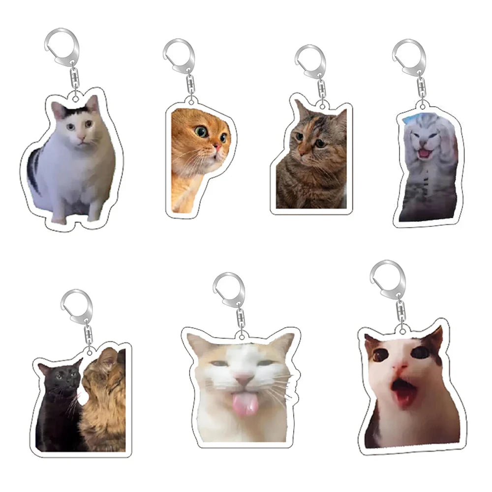 Confused Cat Meme Keychain