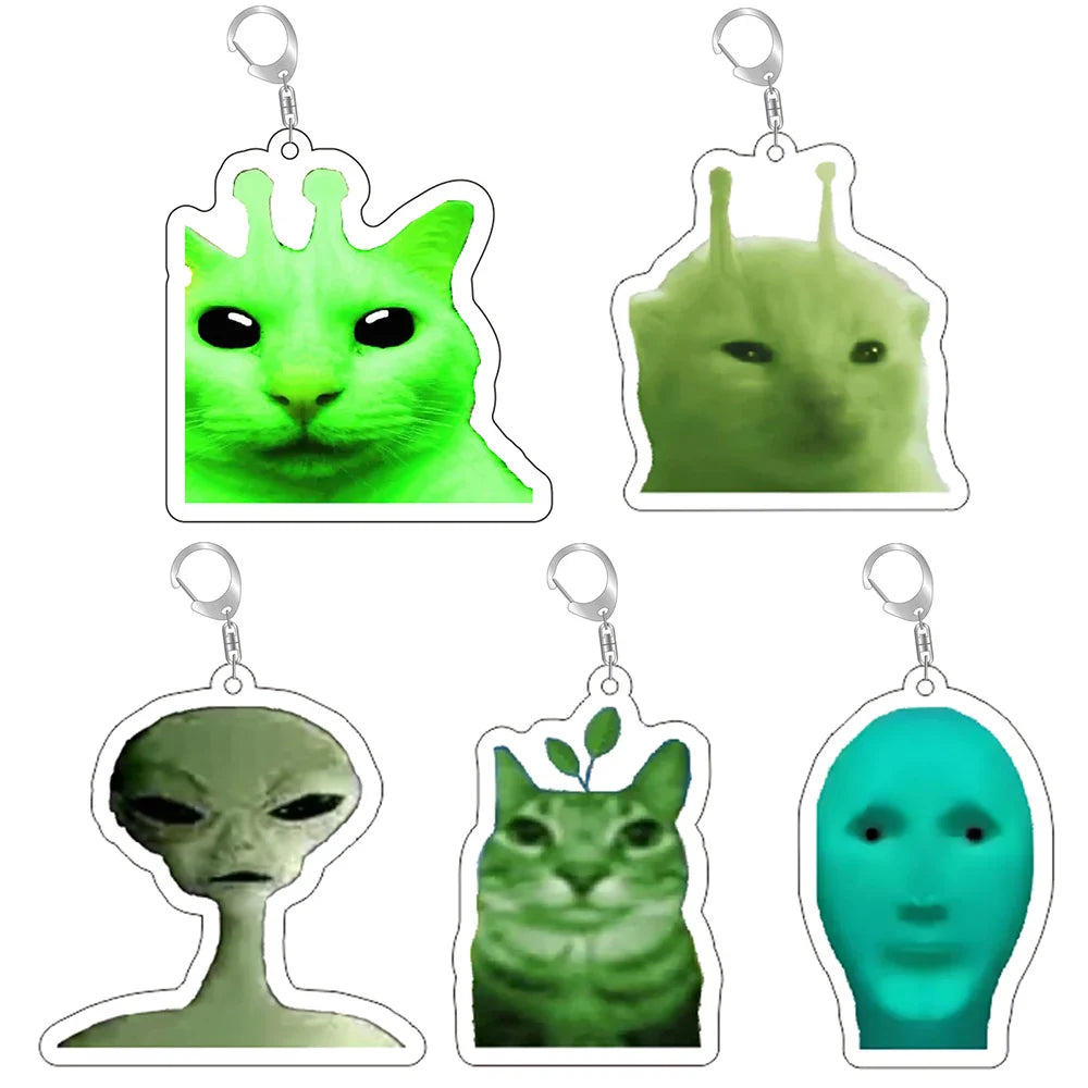 Silly Alien Cat Keychain Fun